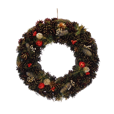 60Cm Red Pinecone Wreath