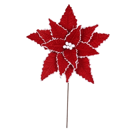 60Cm Red Poinsettia Stem With White Edging