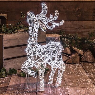 60Cm White Wicker Standing Deer