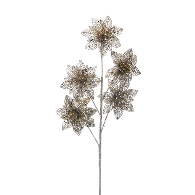 61cm 5 headed champagne glitter poinsettia stem
