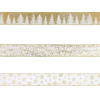 6cm x 5m Gold Design Ribbon 3 Asst