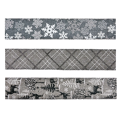 6cm x 5m Grey Mix Ribbon 3 Asst