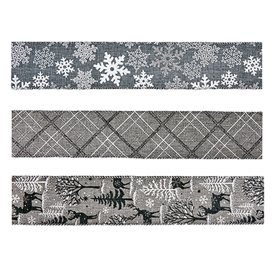 6cm x 5m Grey Mix Ribbon 3 Asst