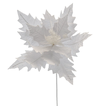 70Cm White Poinsettia With White Glitter Stem