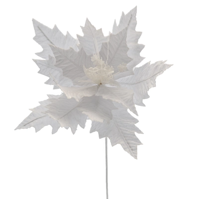 70Cm White Poinsettia With White Glitter Stem
