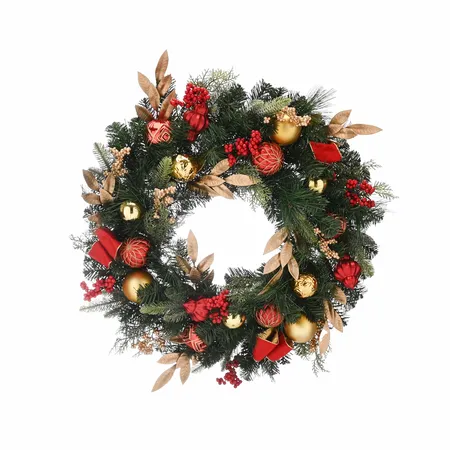71cm green wreath with red/gold decorations