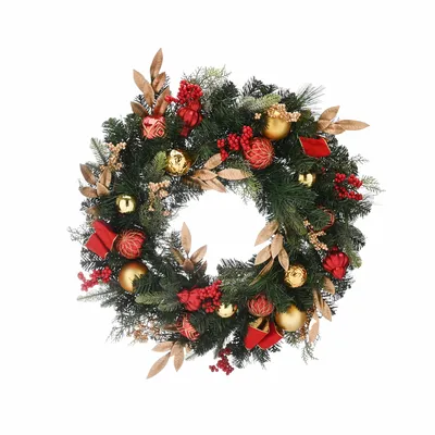 71cm green wreath with red/gold decorations