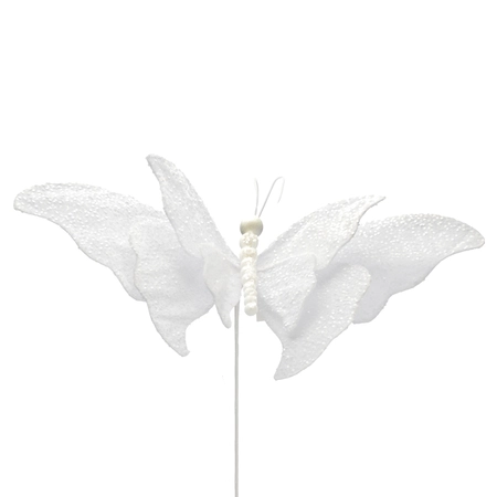 75cm white fabric/sequin butterfly pick