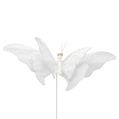 75cm white fabric/sequin butterfly pick