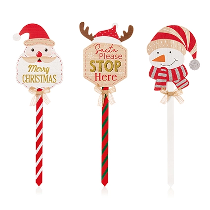 75Cm Wood Christmas Character With Bow Garden Stake