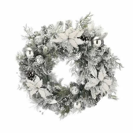 76cm frosted green wreath with silver decorations