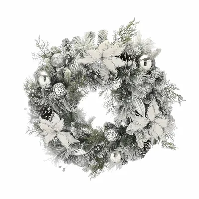 76cm frosted green wreath with silver decorations