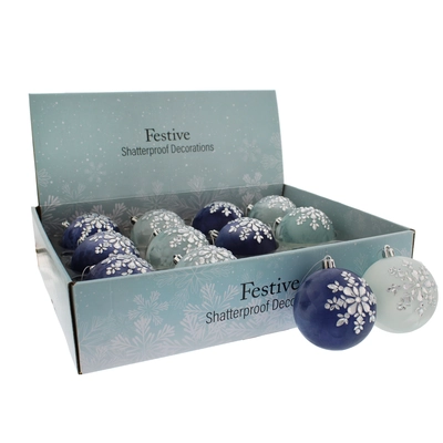 8Cm 2 Asstd Light /Navy Blue Ball-Snowflake In Pdq