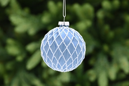 8Cm Blue Glass Ball - Silver Glitter Diamond Lines