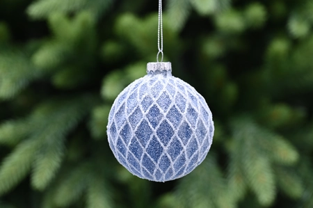 8Cm Blue Glass Ball - White Glitter Diamond