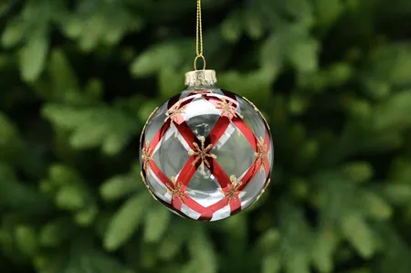 8cm clear class ball - burgundy criss cross
