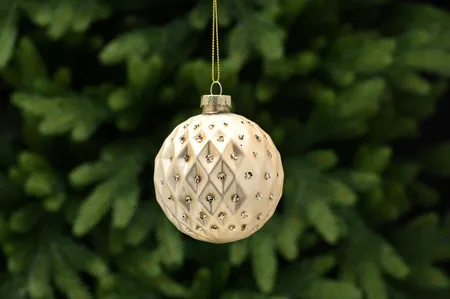 8cm matt cream diamond cut glass ball - glitter