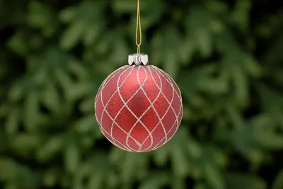 8cm red with gold glitter lines glass ball
