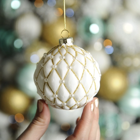8Cm White And Gold Pillow Ball - image 3