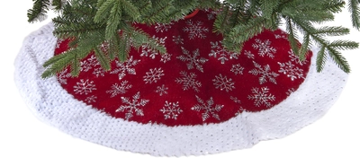 90Cm Burgundy With Silver Snowflakes Tree Skirt - image 1