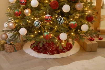 90Cm Burgundy With Silver Snowflakes Tree Skirt - image 2