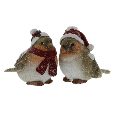 9Cm 2 Asstd Polyresin Robins In Santa Hat/Scarf