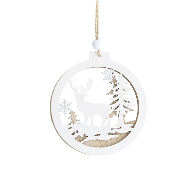 9cm hanging white disc - laser cut forest scene