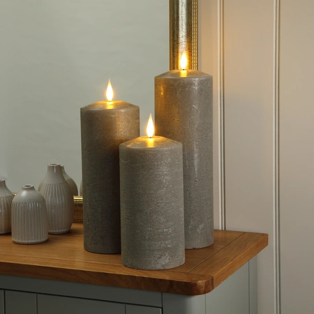 Alderbrook Pewter Set Of 3 Large Pillar Candles (30/25/20X10Cm) - image 1