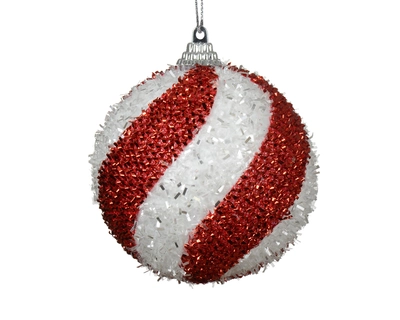 Bauble Foam With Tinsel red/white dia10cm