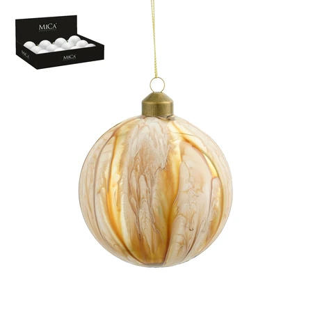 Bauble Glass Cream Marble Finish 12 D10Cm