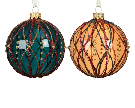 Bauble Glass Different Glitter Lines Asst. D.8cm