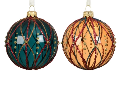Bauble Glass Different Glitter Lines Asst. D.8cm