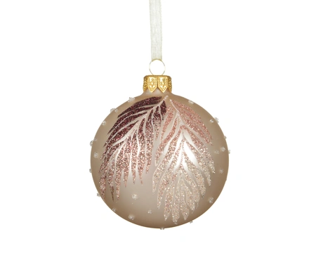 Bauble Glass Fern Leaf Pearl D.8cm