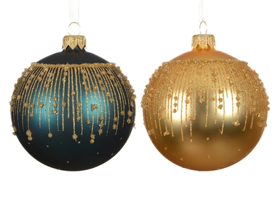 Bauble Glass Gold Glitter Asst. D.8cm
