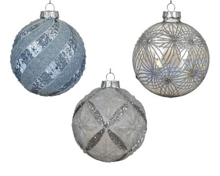 Bauble glass lacquer- transparent- matt glitter- sequin 3ass 10cm - image 1