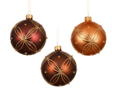 Bauble Glass Line Flowers Asst. dia8cm