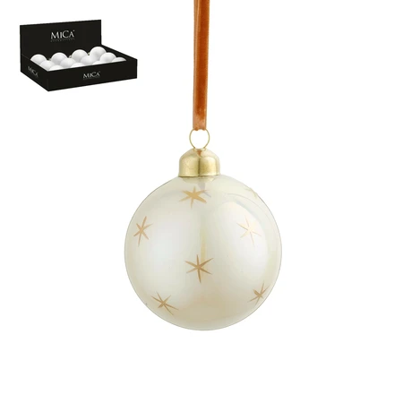 Bauble Glass Star Pearl 12 D8Cm