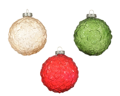 Bauble Glass Transparent Color W Flower Pattern Dia8cm - image 1