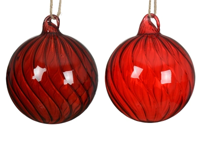 Bauble glass transparent color w lines- beads 3col ass 8cm - image 1