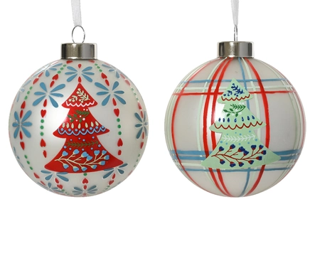 Bauble Glass W Glitter On Trees Asst. dia8cm