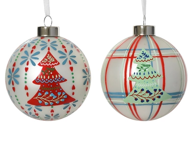 Bauble Glass W Glitter On Trees Asst. dia8cm