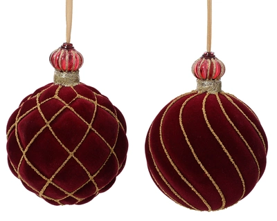 Bauble Glass W Glitter Swirl And Glitter Crossing Wire oxblood dia10