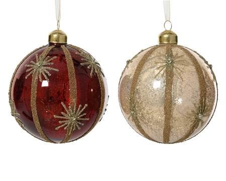 Bauble Glass W Gold Beads Asst. dia10cm