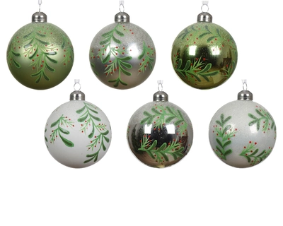 Bauble Glass W Sugar Finish On Top W Branches Dia8cm