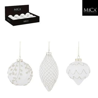 Bauble Glass White 3 Asst.  - D8Cm