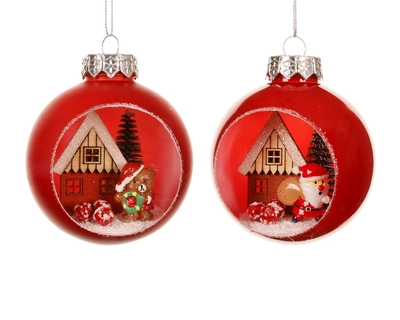 Bauble Pet red/white dia8cm