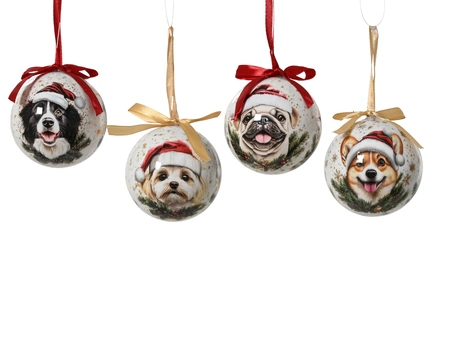 Bauble Polyfoam Dog Wool White D.8cm
