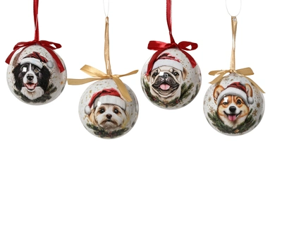 Bauble Polyfoam Dog Wool White D.8cm
