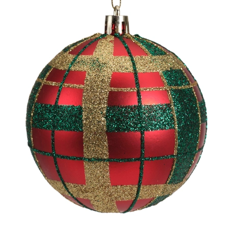 Bauble Shatterproof Gold - Green Check Glitter Christmas Red D.8cm - image 2