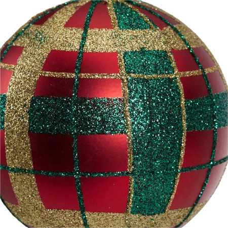 Bauble Shatterproof Gold - Green Check Glitter Christmas Red D.8cm - image 3
